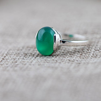 Green Natural Round Agate 925 Sterling Silver Ring