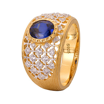 Oval Created Sapphire CZ Hollow 925 Sterling Silver Ring