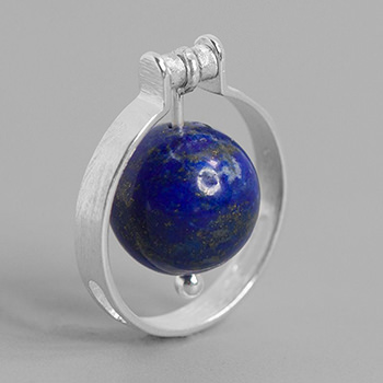 Natural Gemstone Planet 925 Sterling Silver Dual Pendant Adjustable Ring