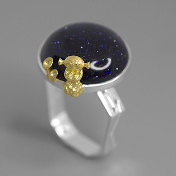 Round Created Blue Glidstone Lonly Planet 925 Sterling Silver Adjustable Ring