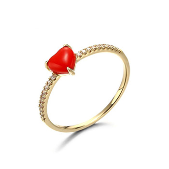 Women Red Heart Created Coral CZ 925 Sterling Silver Ring