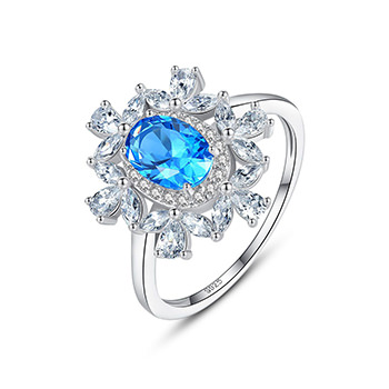 Graduation Oval Created Gemstone CZ Flowers 925 Sterling Silver Ring