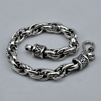 Vintage Twisted Rope 925 Sterling Silver Men Bracelet