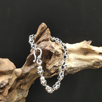 Men Vintage Halloween Skull Chain 925 Sterling Silver Bracelet