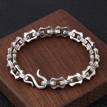 Men Vintage Bearing Chain 925 Sterling Silver Bracelet