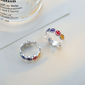 Colorful Rainbow Smile Face 925 Sterling Silver Non-Pierced Earring(Single)