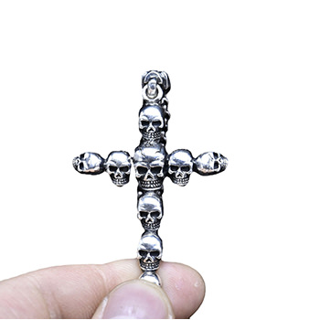 Men Skull Head Cross Vintage 925 Sterling Silver DIY Pendant