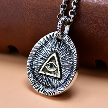 Men Green All-seeing Eye 925 Sterling Silver Round DIY Pendant