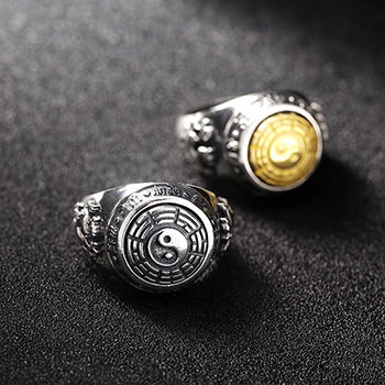 Eight Trigrams 925 Sterling Silver Adjustable Ring