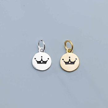 Elegant Crown Round Tag 925 Sterling Silver DIY Charms