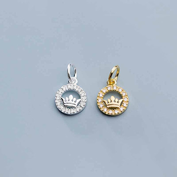 Beautiful CZ Crown Round 925 Sterling Silver DIY Charms