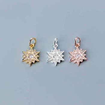 Beautiful CZ Hexagonal Star 925 Sterling Silver DIY Charms