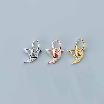 Cute CZ Thousand Paper Crane 925 Sterling Silver DIY Charms