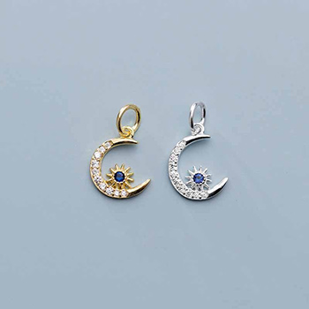 Beautiful Stars Crescent Moon 925 Sterling Silver DIY Charms