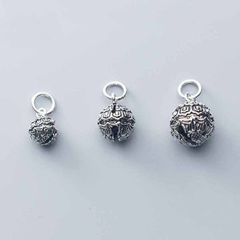 Vintage Round Printing Bell 925 Sterling Silver DIY Charms