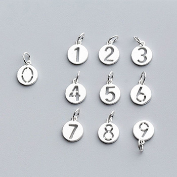 Simple Number Round Tag S925 Sterling Silver DIY Charm