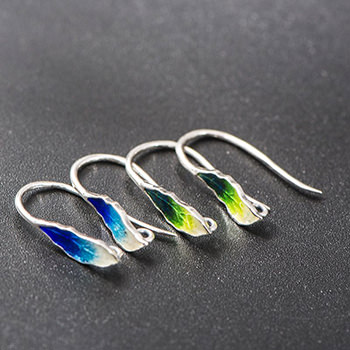 Cloisonne Enamel Leaves 925 Silver Earring Hooks