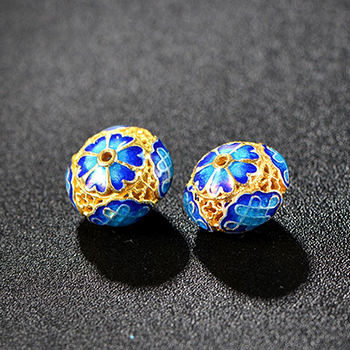 Chinese Knot Pattern Enamel Elliptical Solid 925 Sterling Sliver Bead