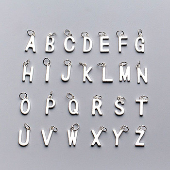 Simple English Letter A - Z 925 Sterling Silver DIY Charm