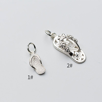 Simple Flip Flops Flower Shoes 925 Sterling Silver DIY Charm