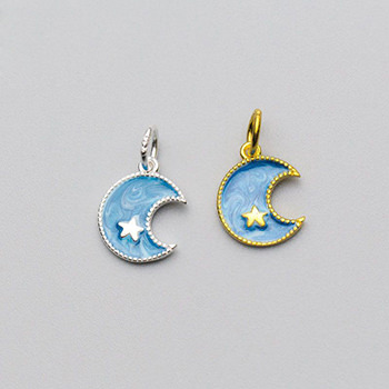 Simple Epoxy Star Crescent Moon 925 Sterling Silver DIY Charm