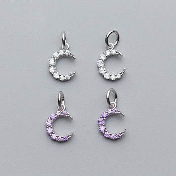 Simple CZ Crescent Moon 925 Sterling Silver DIY Charm