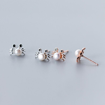 Crab Freshwater Pearl 925 Sterling Silver Stud Earrings