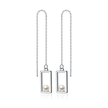 Rectangle Shell Pearl 925 Sterling Silver Thread Dangling Earrings