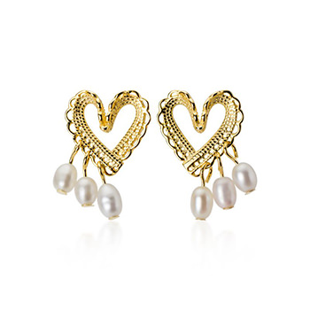 Hollow Lace Heart Freshwater Pearl 925 Sterling Silver Stud Earrings