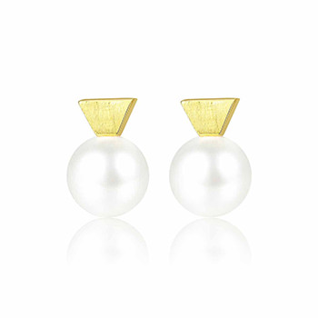 Round Shell Pearl Geometry 925 Sterling Silver Stud Earrings