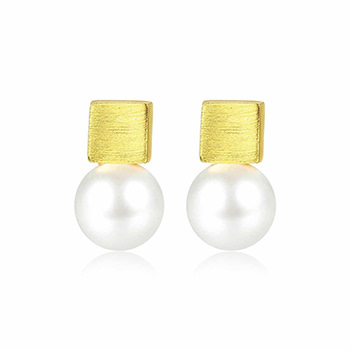 Round Shell Pearl Square 925 Sterling Silver Stud Earrings