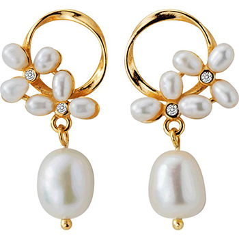 Flower Created Pearls 925 Sterling Silver Dangling Earrings