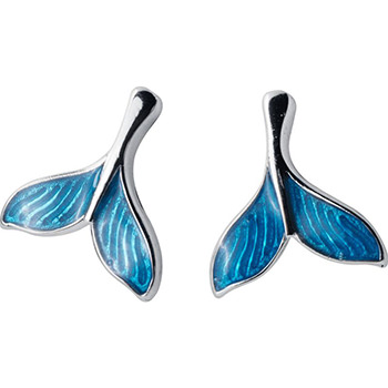 Blue Fish Tail 925 Sterling Silver Studs Earrings