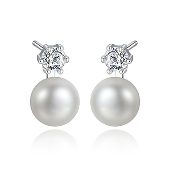 Round Cubic Zirconia Shell Pearl 925 Sterling Studs Earrings