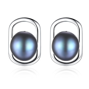 Hollow Half-Round Natural Pearl 925 Silver Stud Earrings