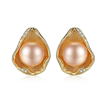 Round Natural Pearl 925 Silver Stud Shell Earrings