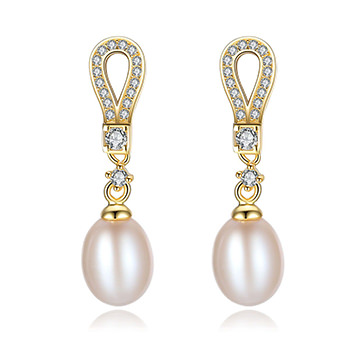 Cubic Zirconia Hollow Natural Pearl 925 Silver Dangling Earrings