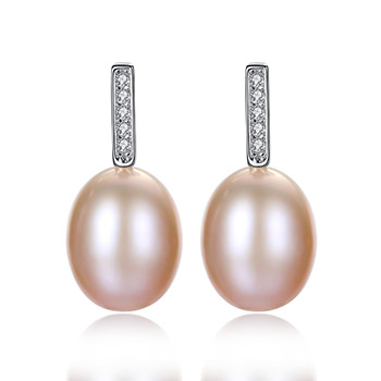 Oval Natural Pearl 925 Silver Cubic Zirconia Dangling Earrings