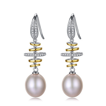 Natural Pearl 925 Silver Screw Cubic Zirconia Dangling Earrings