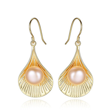 Round Natural Pearl 925 Silver Shell Dangling Earrings