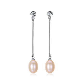 Waterdrop Natural Pearl 925 Silver Cubic Zirconia Dangling Earrings