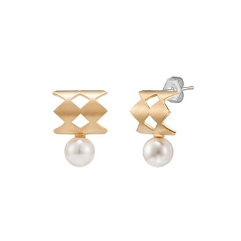 Shell Pearl Curve Rhombus 925 Sterling Silver Stud Earrings