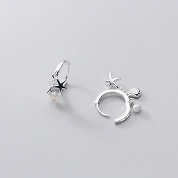 Natural Pearl Shell Starfish 925 Sterling Silver Hoop Earrings