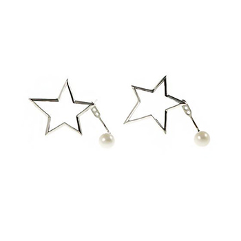 Girl Natural Pearl Hollow Star 925 Sterling Silver Stud Earrings