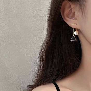 Black Triangle Shell Pearl CZ 925 Sterling Silver Dangling Earrings