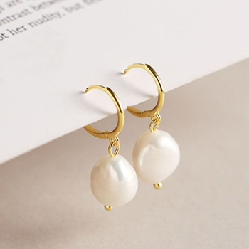 Casual Baroque Irregular Natural Pearl 925 Sterling Silver Dangling Earrings