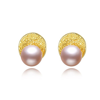 Women Round Natural Pearl 925 Sterling Silver Stud Earrings