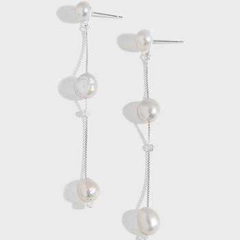 Irregular Natural Pearl Tassels 925 Sterling Silver Dangling Earrings