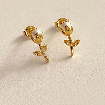 Women Shell Pearl Rose Flower 925 Sterling Silver Stud Earrings