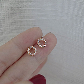 Cute Mini Shell Pearl CZ Round Circle 925 Sterling Silver Stud Earrings